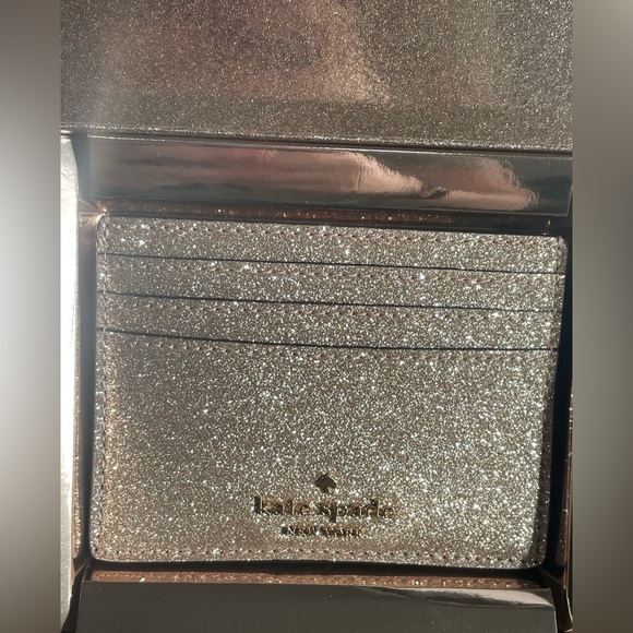 NWT Kate Spade gold glitter card holder in box - Picture 6 of 10